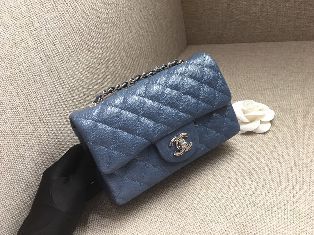 Small Classic Flap Caviar Bag A01116 Dark Blue/Silver